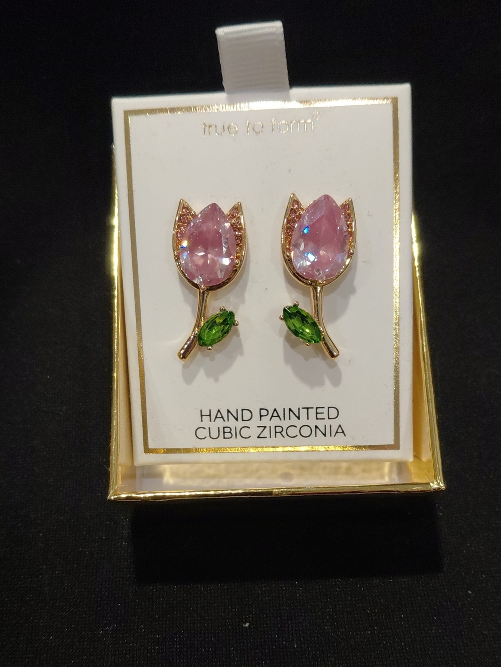 True To Form Pink Tulip Cubic Zirconia Stud Earrings -